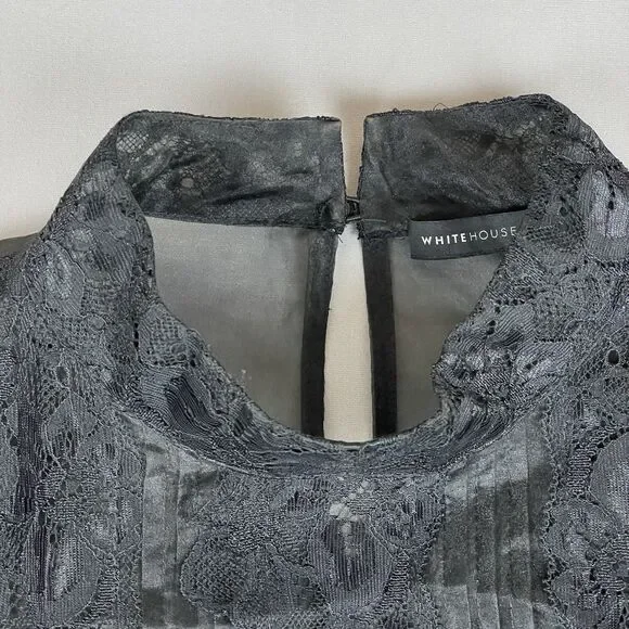 White House Black Market Vtg Style Blouse Women’s 4 Black Sheer Organza Lace